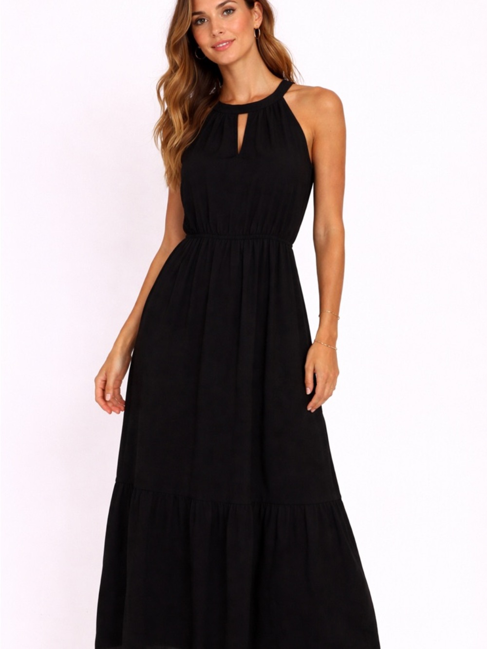 SHEIN Black Halter Tiered Maxi Dress